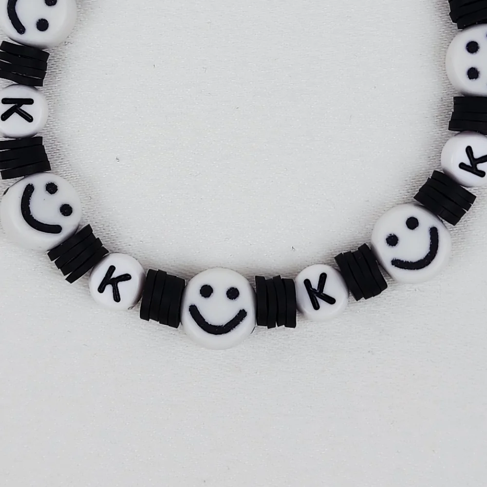 Handmade Black And White Smiley Face  Letter K Bracelet